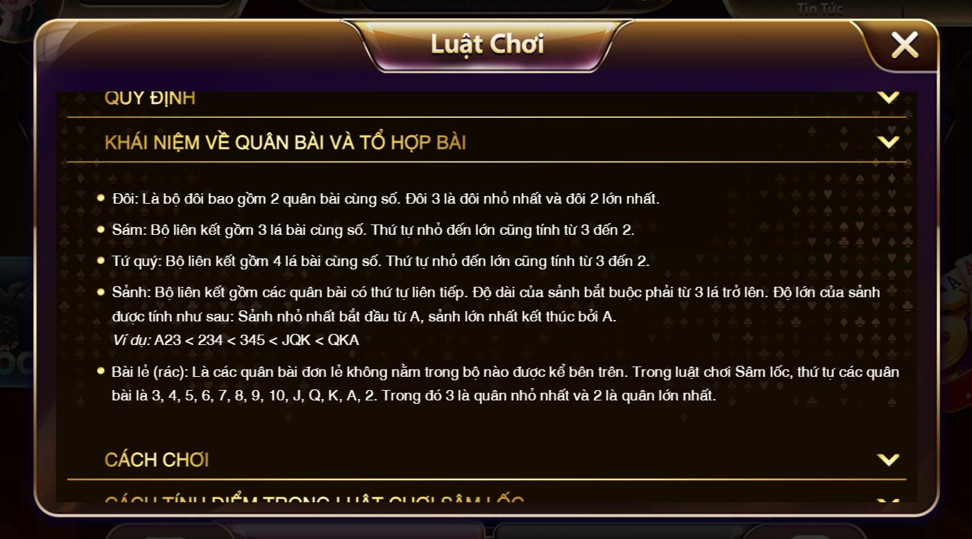 Bảng hướng dẫn sâm lốc trong game sunwin